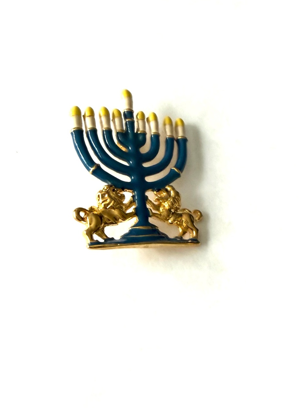 Blue and Gold Menorah Brooch by R.A.